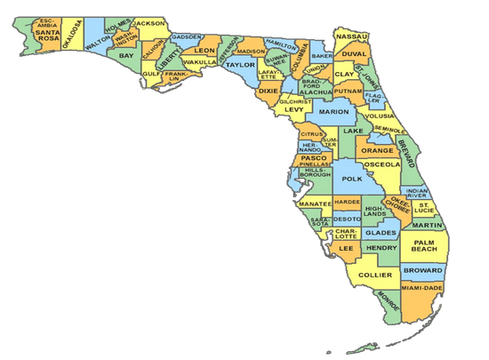 Florida county map showing all areas served by Straight Edge Builders and Roofers